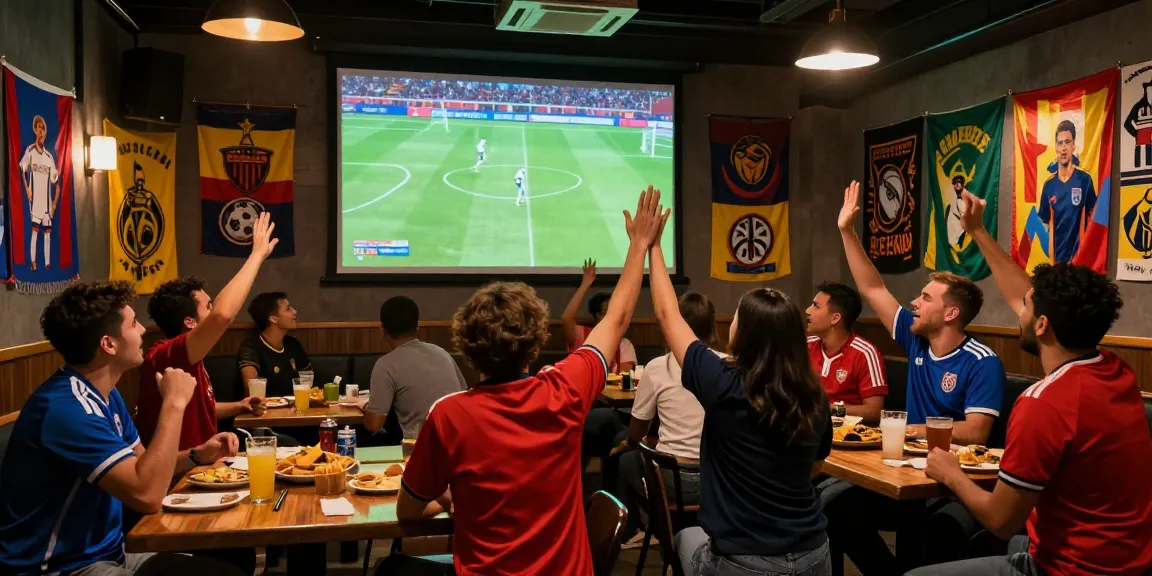 Excited fans enjoying مباريات اليوم in a lively sports bar atmosphere.