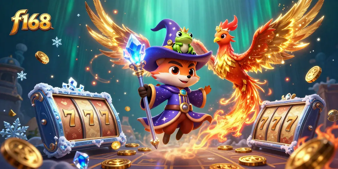 Spin and win at f168 with the mystical wizard, phoenix, and treasure filled scene.