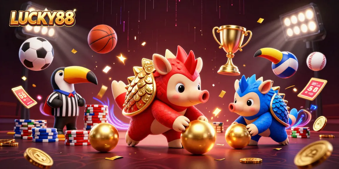 LUCKY88 pangolins competing in a dynamic casino scene filled with excitement and golden rewards.