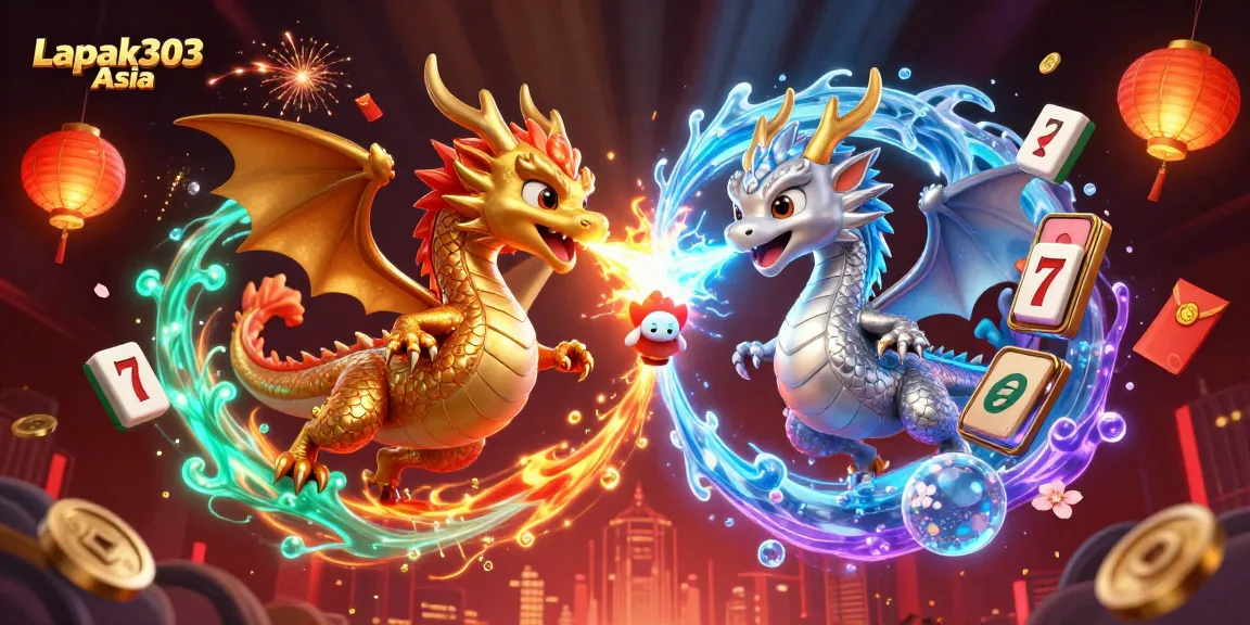 Experience thrilling gameplay with Lapak303 Asia, featuring vibrant dragons and rich casino elements.