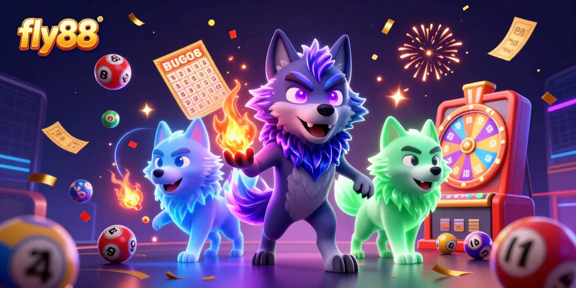 Feel the excitement at fly88 with a dynamic scene of winning lottery balls and ghostly wolves.
